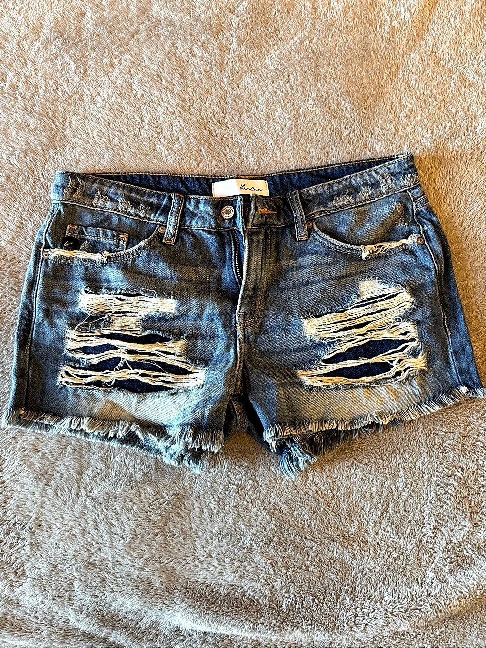 Kancan Gizelle Mid Rise Distressed Shorts Distressed Blue Jean Shorts